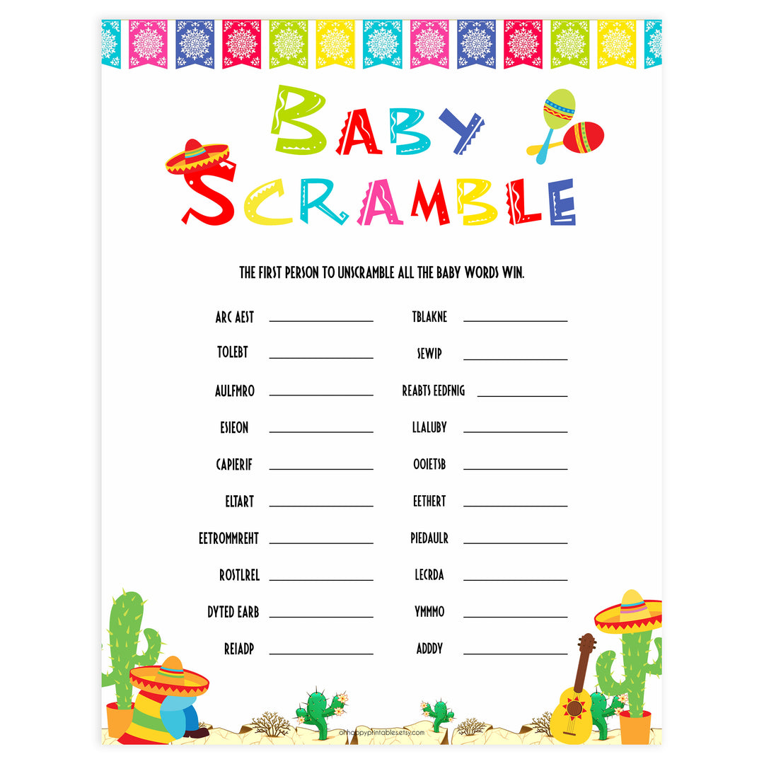 baby shower scramble, baby word jumble, Printable baby shower games, Mexican fiesta fun baby games, baby shower games, fun baby shower ideas, top baby shower ideas, fiesta shower baby shower, fiesta baby shower ideas