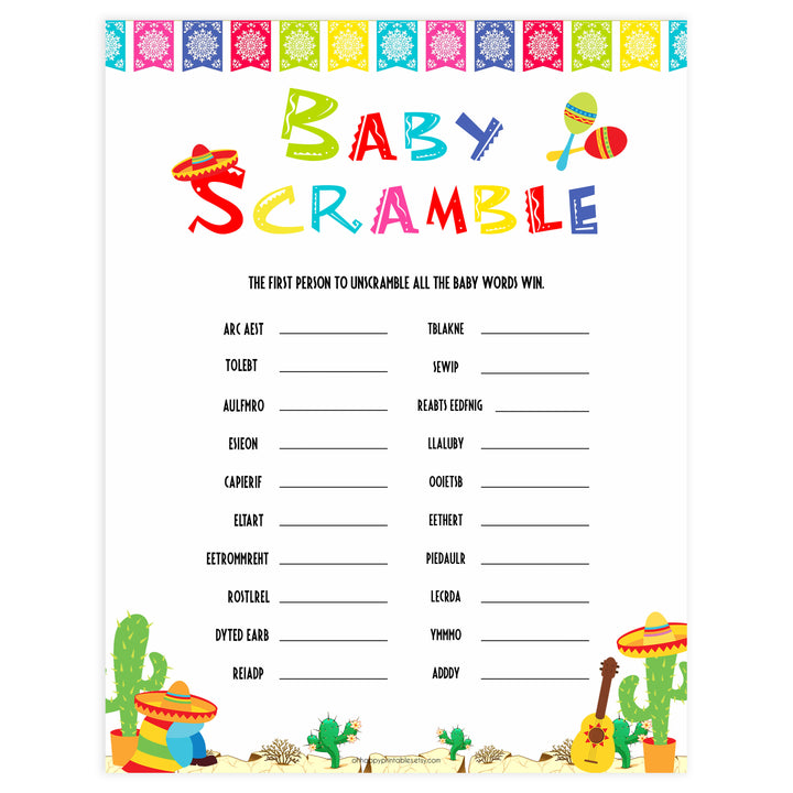 baby shower scramble, baby word jumble, Printable baby shower games, Mexican fiesta fun baby games, baby shower games, fun baby shower ideas, top baby shower ideas, fiesta shower baby shower, fiesta baby shower ideas