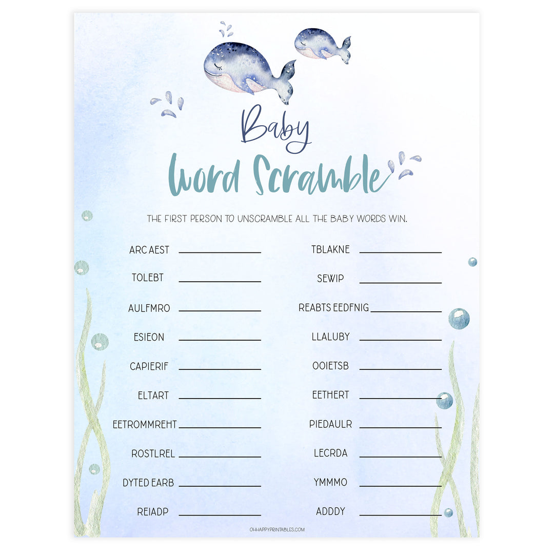 baby word scramble game, Printable baby shower games, whale baby games, baby shower games, fun baby shower ideas, top baby shower ideas, whale baby shower, baby shower games, fun whale baby shower ideas