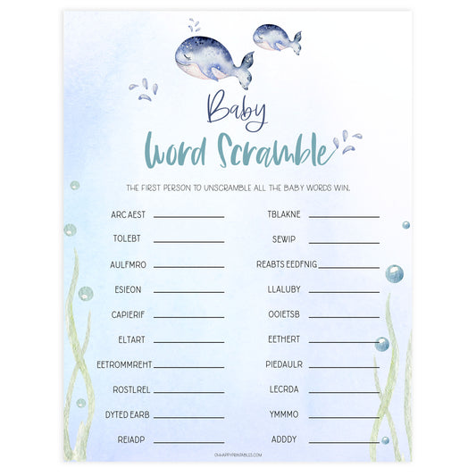 baby word scramble game, Printable baby shower games, whale baby games, baby shower games, fun baby shower ideas, top baby shower ideas, whale baby shower, baby shower games, fun whale baby shower ideas