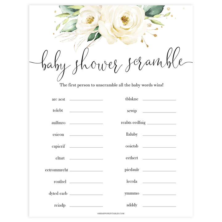 baby word scramble game, Printable baby shower games, shite floral baby games, baby shower games, fun baby shower ideas, top baby shower ideas, floral baby shower, baby shower games, fun floral baby shower ideas