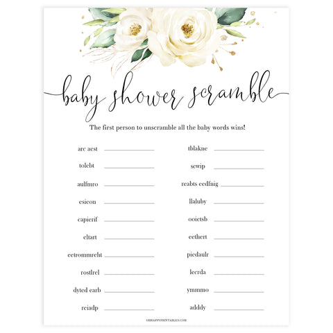 baby word scramble game, Printable baby shower games, shite floral baby games, baby shower games, fun baby shower ideas, top baby shower ideas, floral baby shower, baby shower games, fun floral baby shower ideas