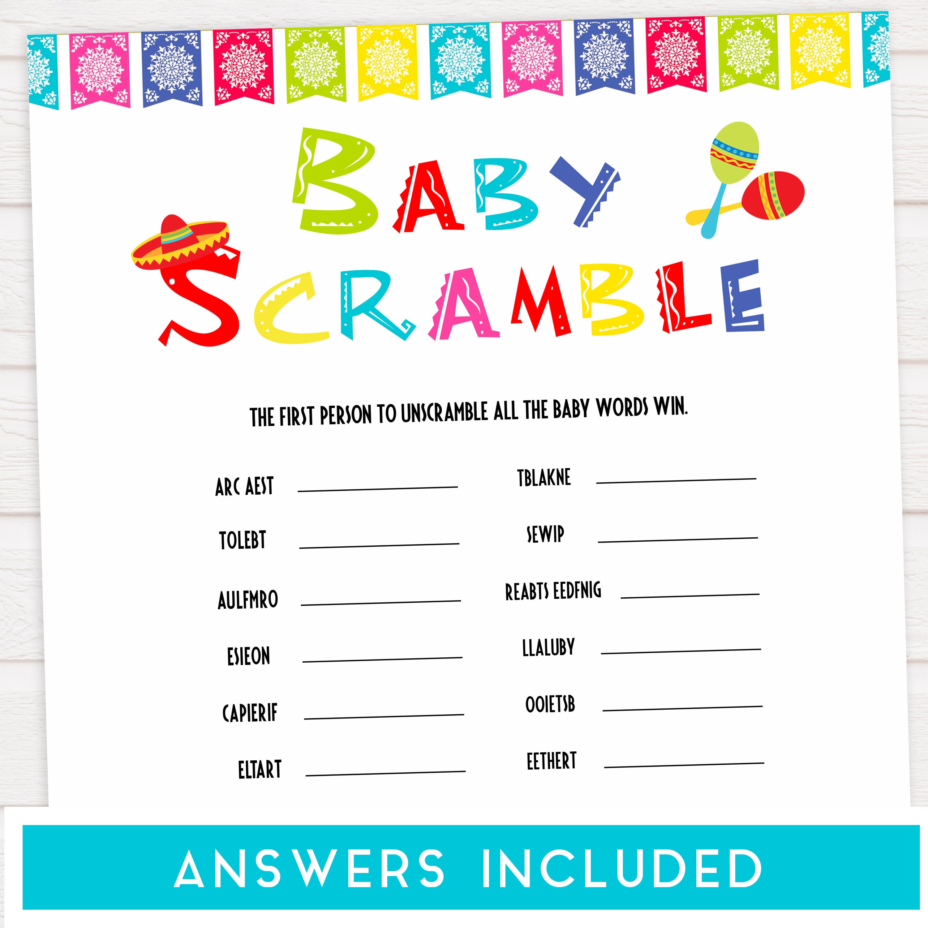 baby shower scramble, baby word jumble, Printable baby shower games, Mexican fiesta fun baby games, baby shower games, fun baby shower ideas, top baby shower ideas, fiesta shower baby shower, fiesta baby shower ideas