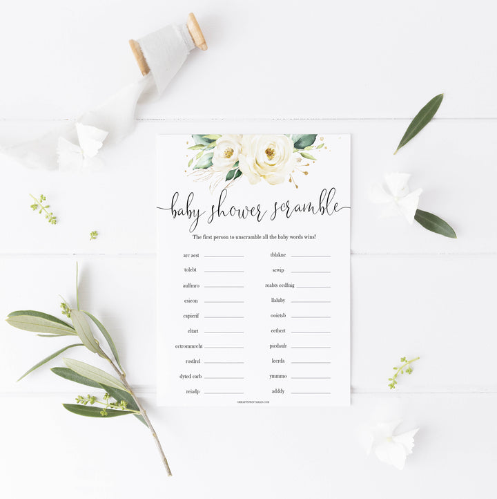 baby word scramble game, Printable baby shower games, shite floral baby games, baby shower games, fun baby shower ideas, top baby shower ideas, floral baby shower, baby shower games, fun floral baby shower ideas