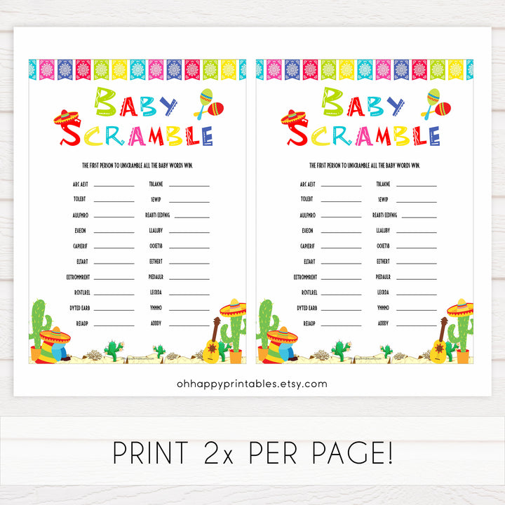 baby shower scramble, baby word jumble, Printable baby shower games, Mexican fiesta fun baby games, baby shower games, fun baby shower ideas, top baby shower ideas, fiesta shower baby shower, fiesta baby shower ideas