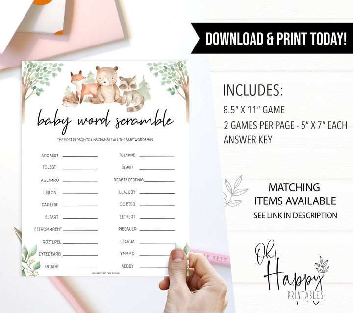baby word scramble game, Printable baby shower games, woodland animals baby games, baby shower games, fun baby shower ideas, top baby shower ideas, woodland baby shower, baby shower games, fun woodland animals baby shower ideas