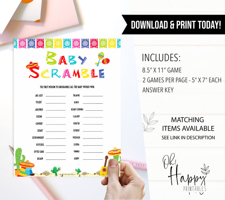 baby shower scramble, baby word jumble, Printable baby shower games, Mexican fiesta fun baby games, baby shower games, fun baby shower ideas, top baby shower ideas, fiesta shower baby shower, fiesta baby shower ideas