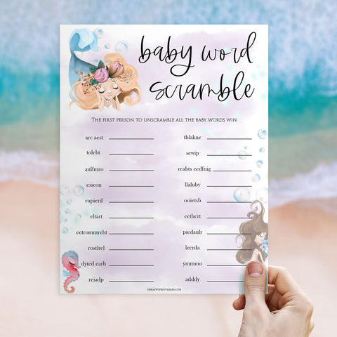 baby word scramble game, Printable baby shower games, little mermaid baby games, baby shower games, fun baby shower ideas, top baby shower ideas, little mermaid baby shower, baby shower games, pink hearts baby shower ideas