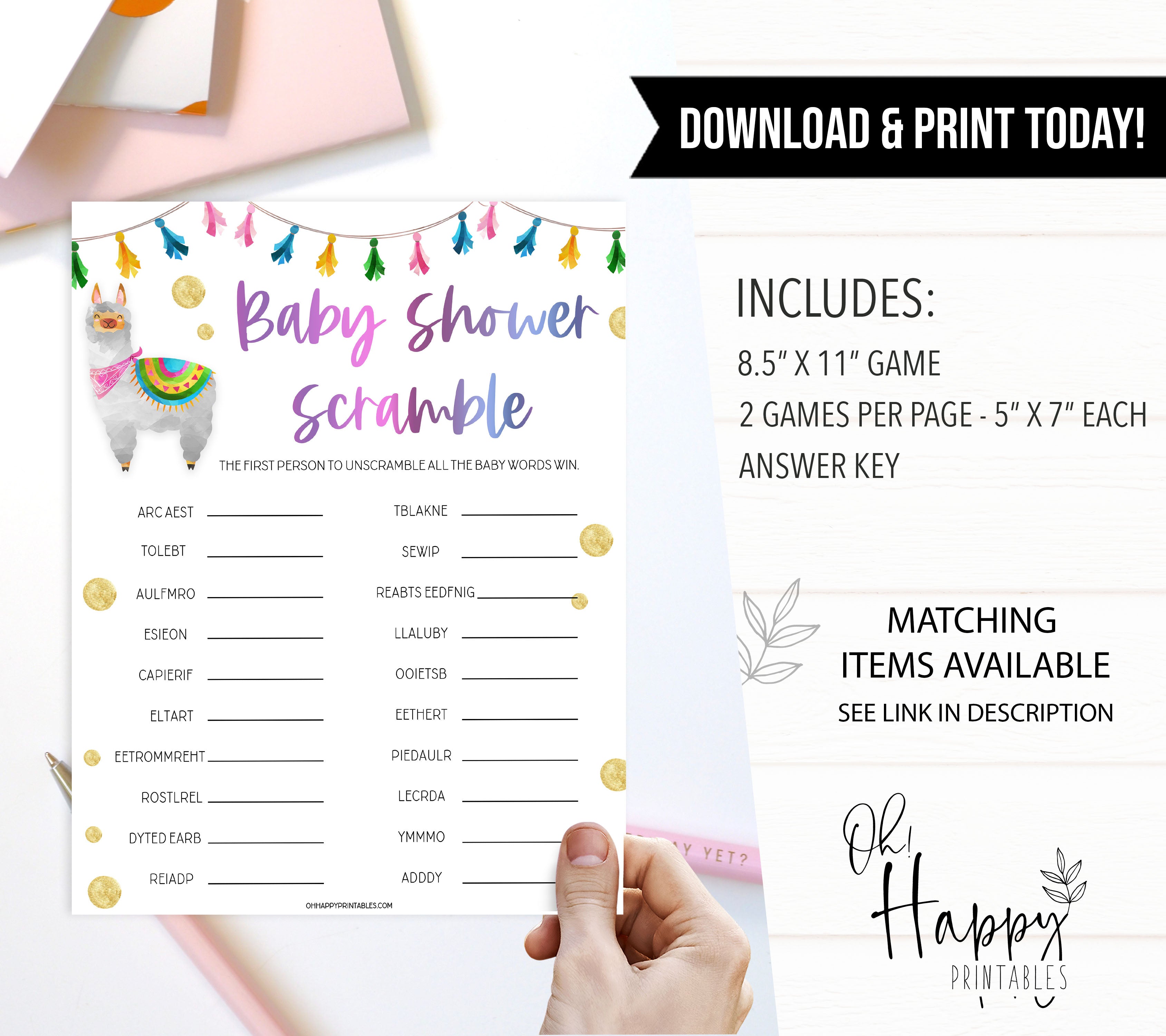 baby shower scramble game, Printable baby shower games, llama fiesta fun baby games, baby shower games, fun baby shower ideas, top baby shower ideas, Llama fiesta shower baby shower, fiesta baby shower ideas