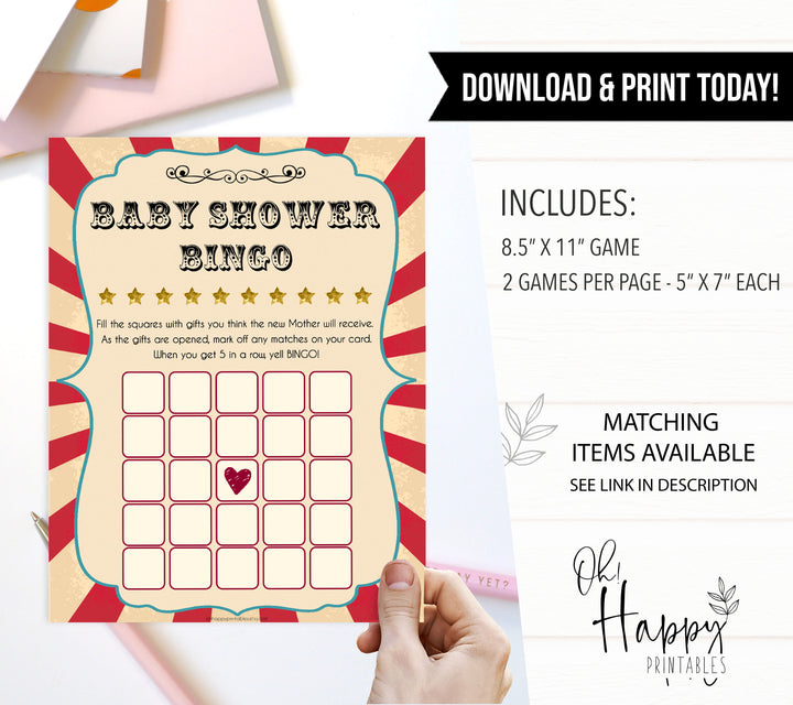 Circus baby shower bingo baby shower games, circus baby games, carnival baby games, printable baby games, fun baby games, popular baby games, carnival baby shower, carnival theme