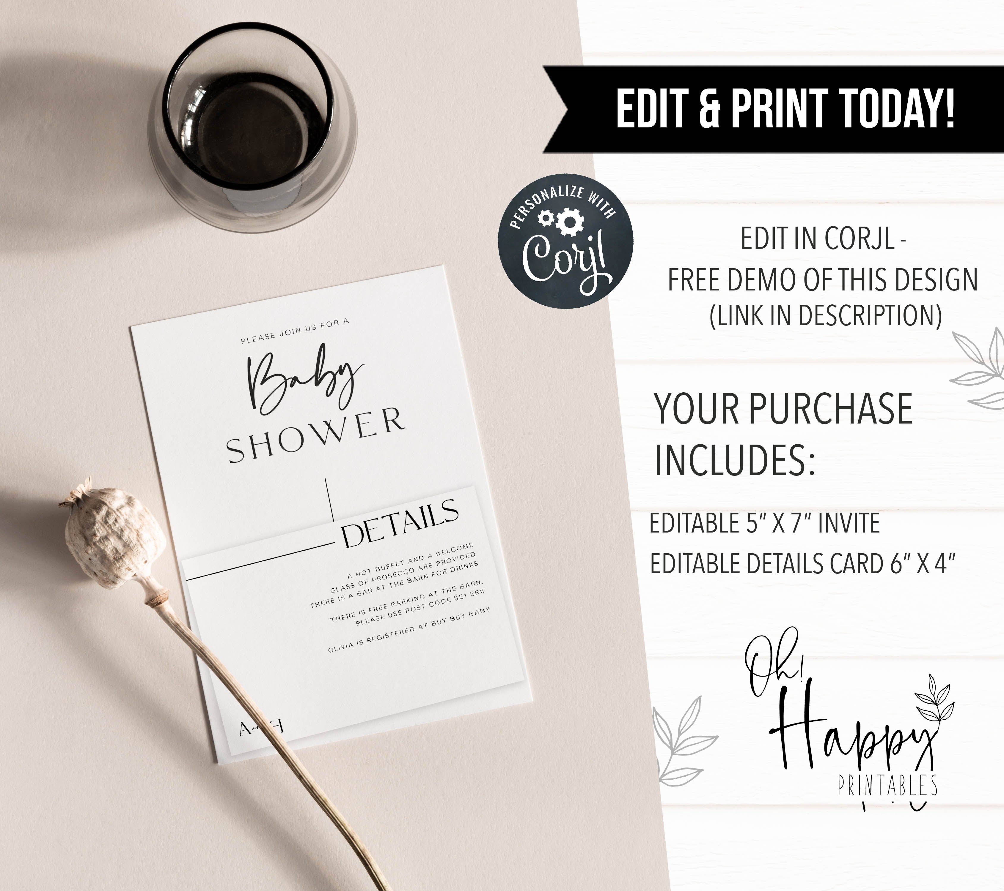 editable baby shower invitations, printable baby shower invites, modern baby shower invitations, minimal baby shower, simple baby shower invitations