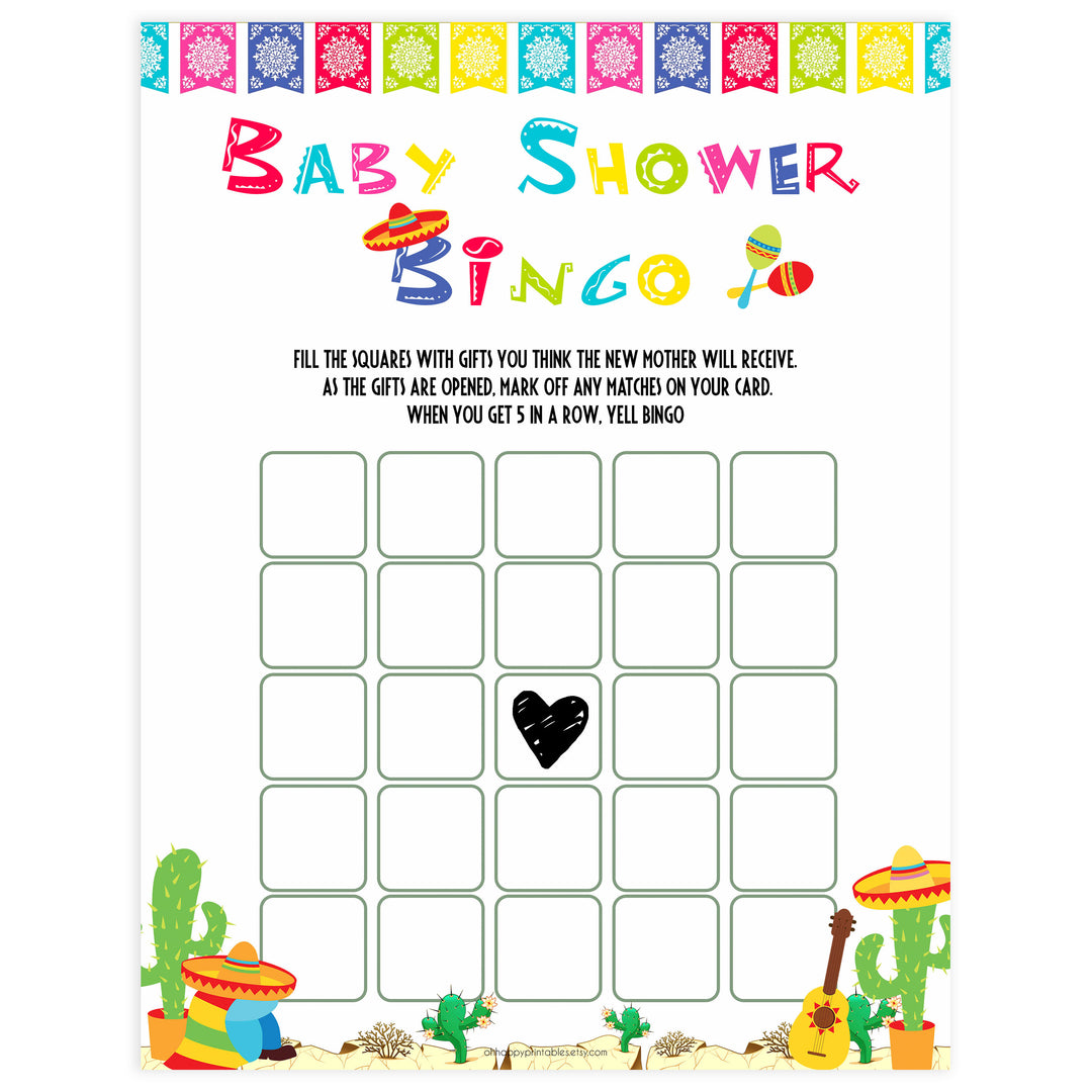 baby shower bingo, Printable baby shower games, Mexican fiesta fun baby games, baby shower games, fun baby shower ideas, top baby shower ideas, fiesta shower baby shower, fiesta baby shower ideas