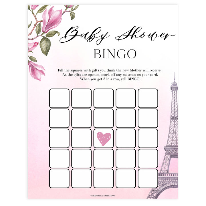 baby shower bingo game, Parisian baby shower games, printable baby shower games, Paris baby shower games, fun baby shower games