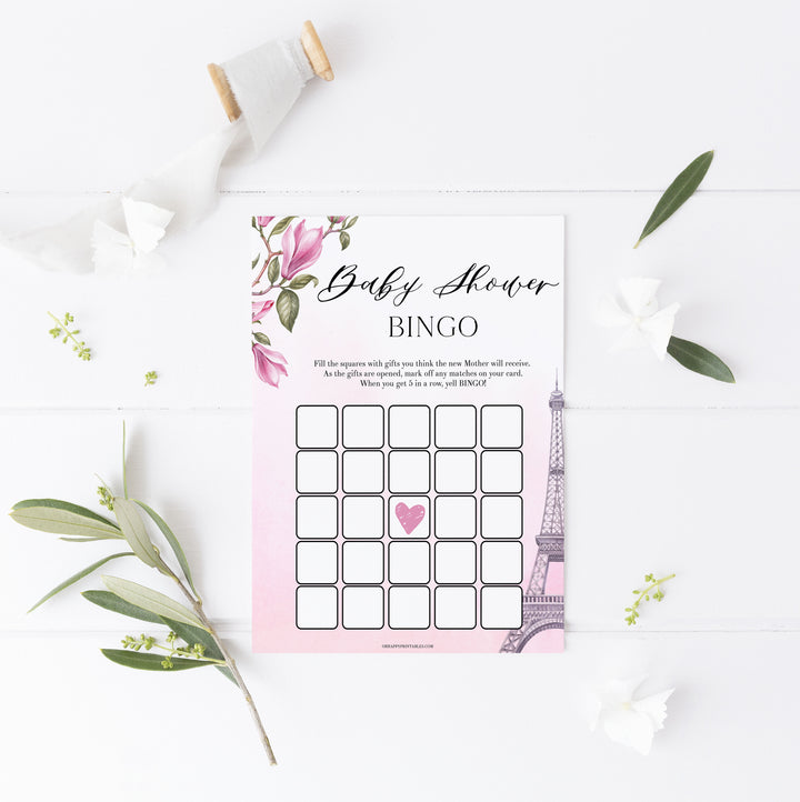 baby shower bingo game, Parisian baby shower games, printable baby shower games, Paris baby shower games, fun baby shower games