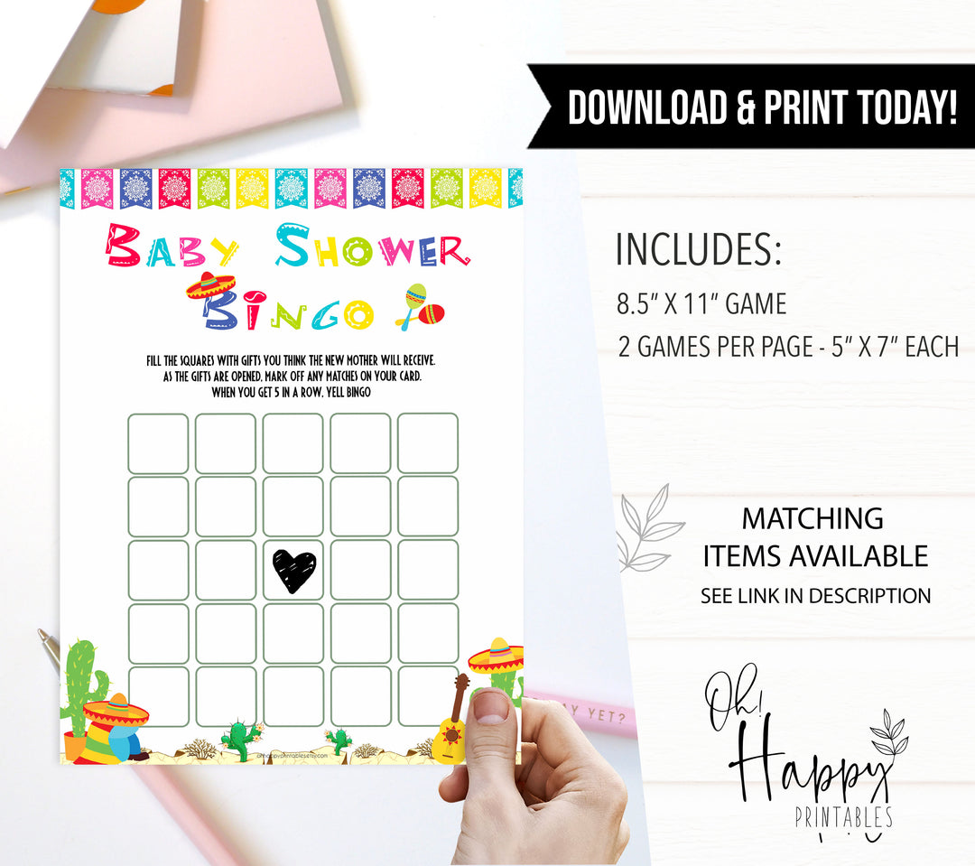 baby shower bingo, Printable baby shower games, Mexican fiesta fun baby games, baby shower games, fun baby shower ideas, top baby shower ideas, fiesta shower baby shower, fiesta baby shower ideas