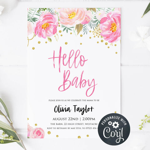 blush floral baby shower invitations, printable baby shower invitations, editable floral baby shower invitations, baby shower invites, baby invites