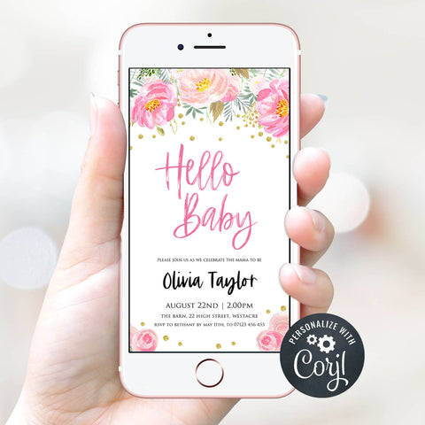 blush floral baby shower invitations, printable baby shower invitations, editable floral baby shower invitations, baby shower invites, baby invites