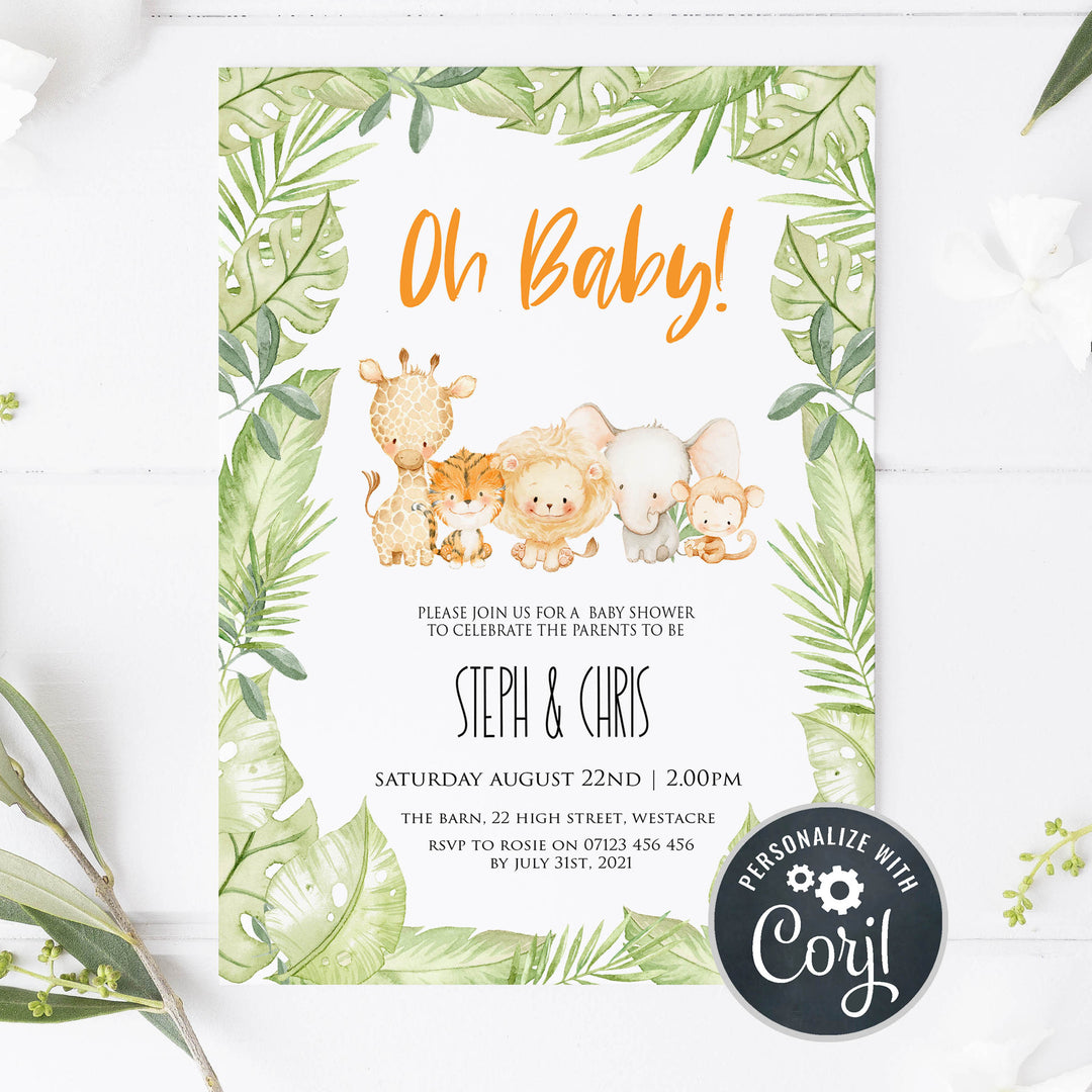 editable baby shower games, editable safari animals baby shower invite, oh baby baby shower invitation