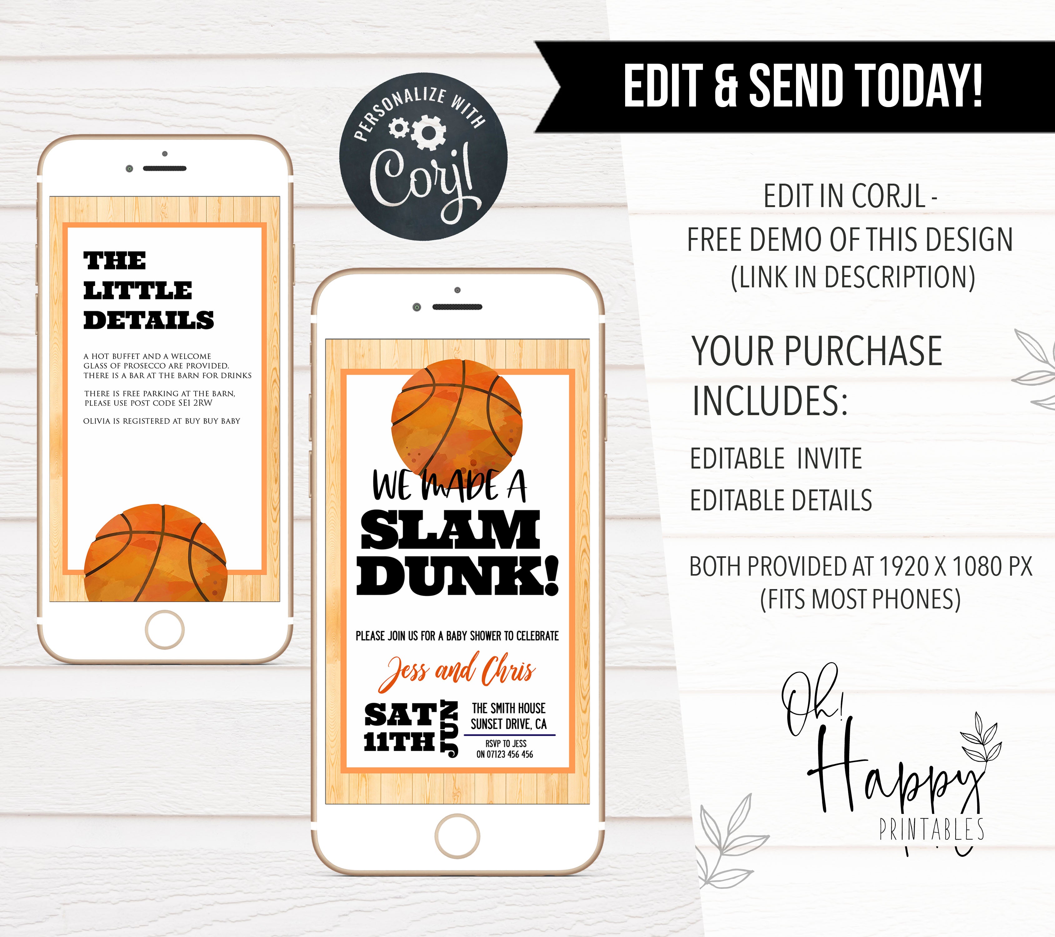 basketball baby shower invitations, printable baby shower invitations, editable baby shower invitations, slam dunk baby shower, fun baby shower invitations