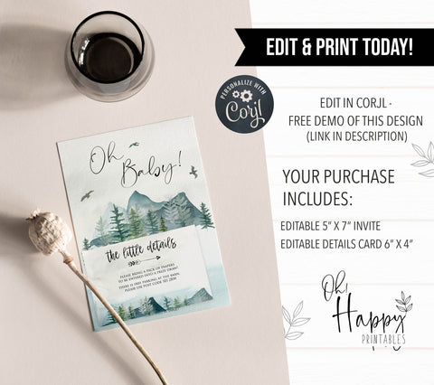 oh baby baby shower invitation, adventure awaits baby shower invitation, editable baby shower invitations, corjl baby shower invitaitons