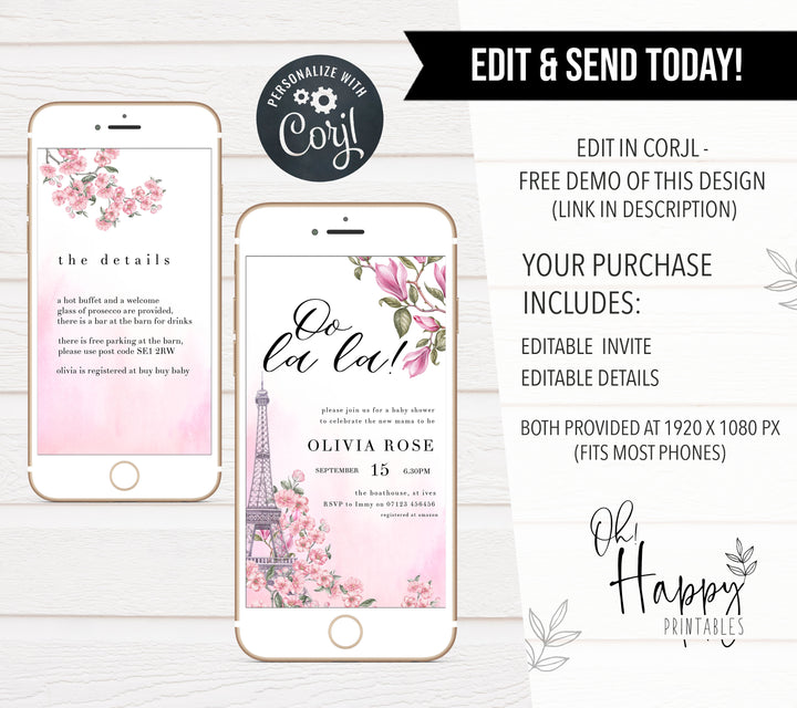editable baby shower invitations, printable baby shower invitations, paris themed baby shower invitations, parisian baby shower theme, mobile baby invitations