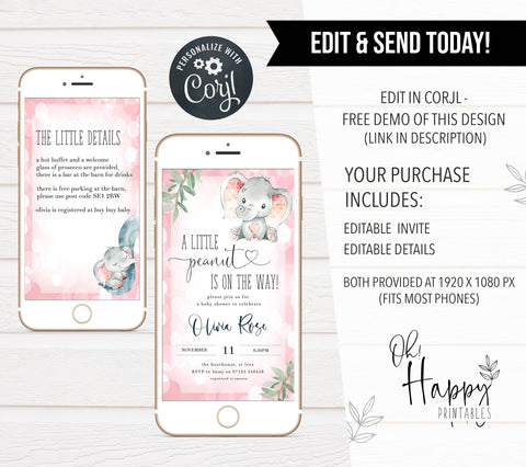 pink elephant baby shower invitations, printable baby shower invitations, editable baby shower invitations, pink elephant baby shower invitations, mobile baby shower invites