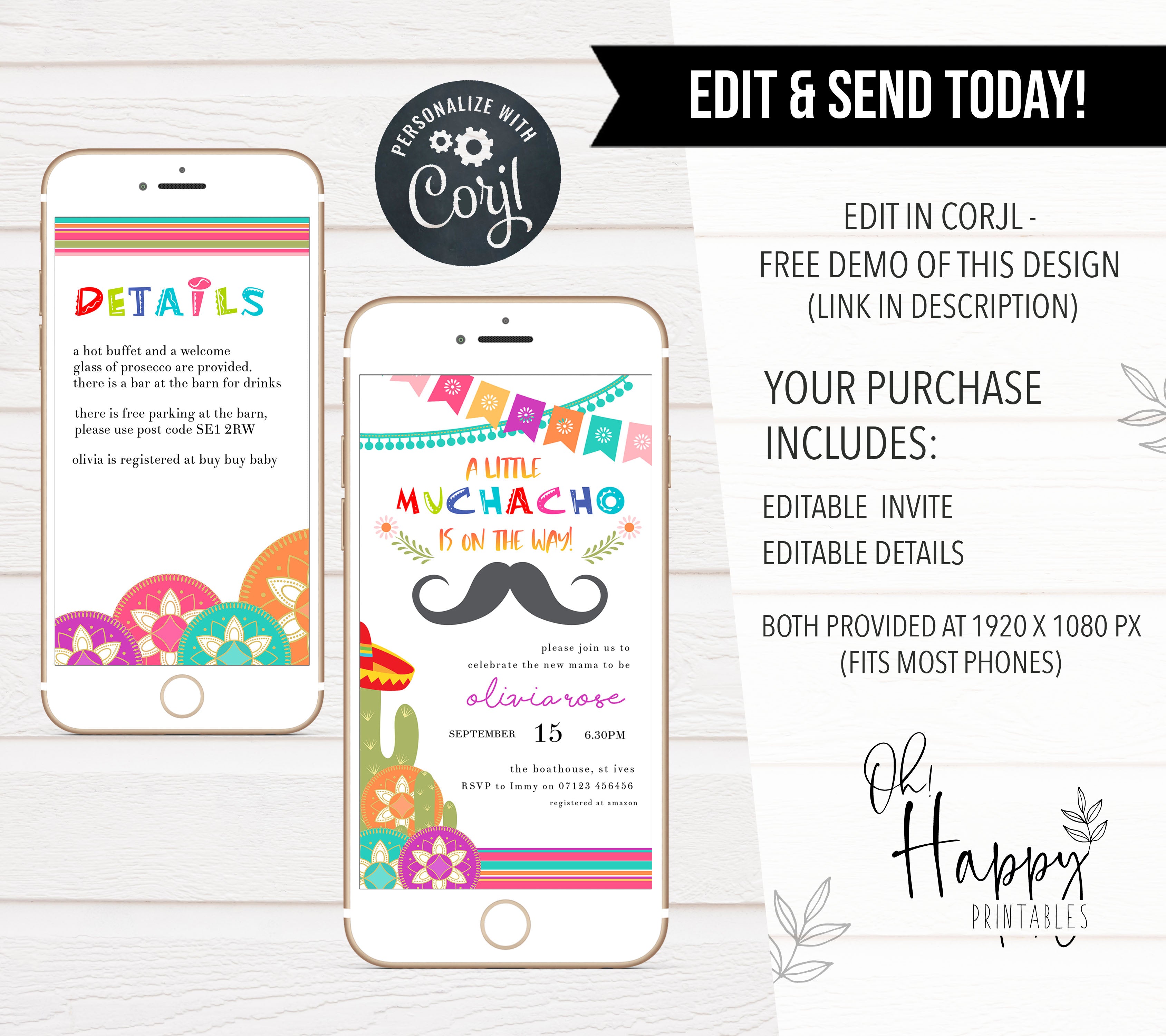 fiesta baby shower theme, printable baby shower invitations, editable baby shower invites, mexican baby shower, baby shower phone invites