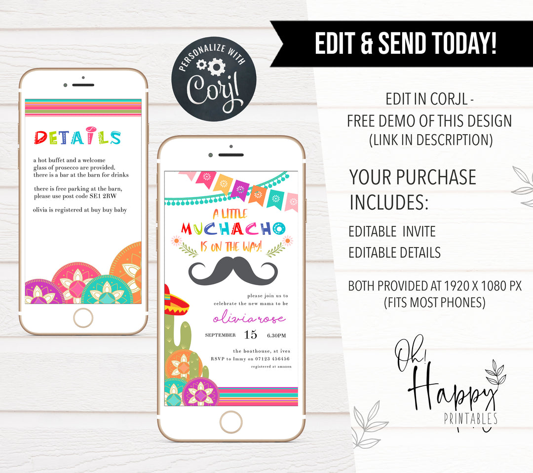 fiesta baby shower theme, printable baby shower invitations, editable baby shower invites, mexican baby shower, baby shower phone invites