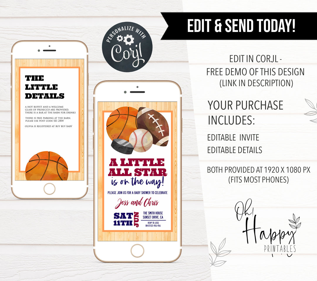 basketball baby shower invitations, printable baby shower invitations, editable baby shower invitations, slam dunk baby shower, fun baby shower invitations