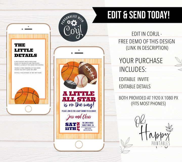 basketball baby shower invitations, printable baby shower invitations, editable baby shower invitations, slam dunk baby shower, fun baby shower invitations