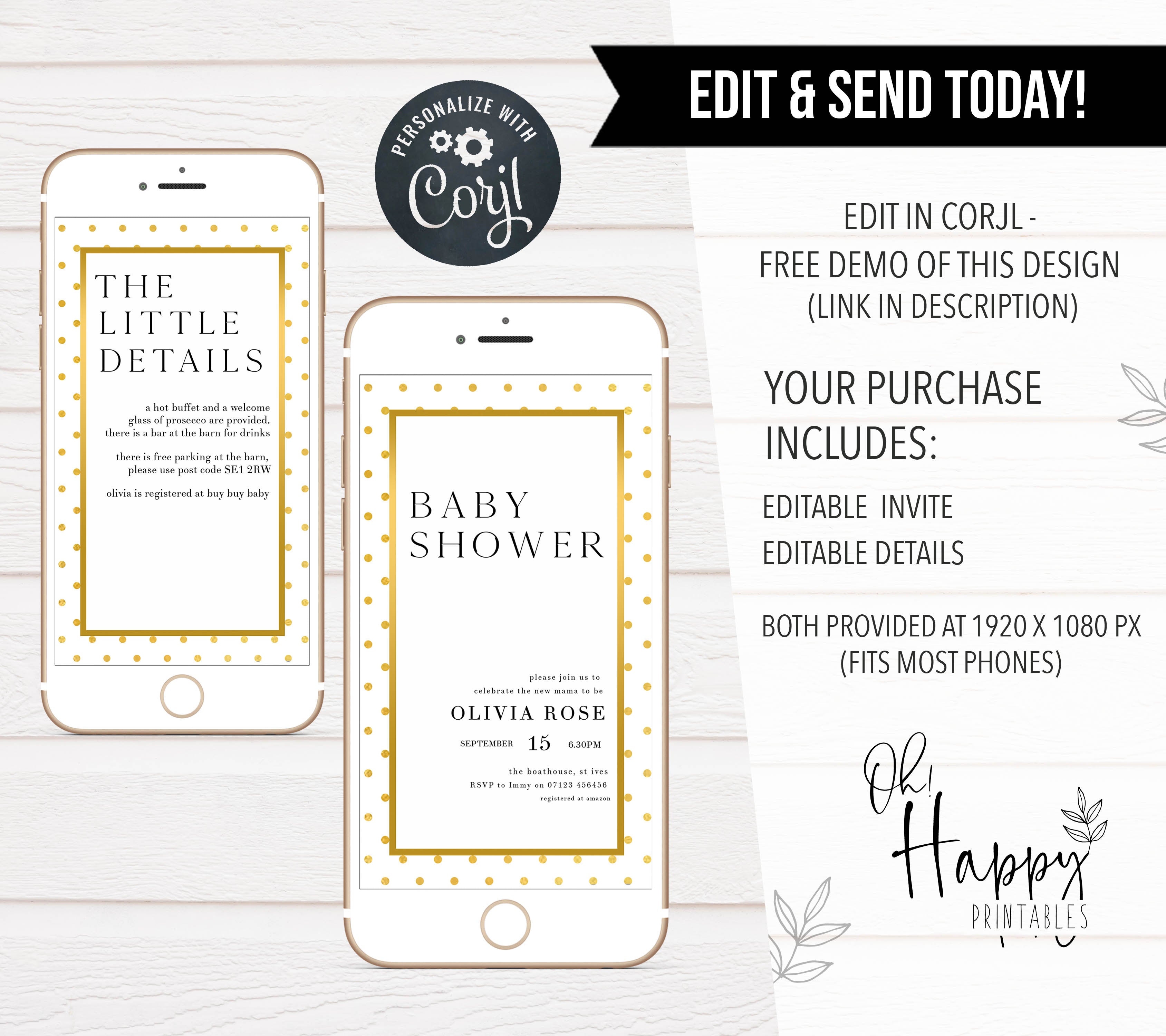 gold baby shower theme, printable baby shower invitations, editable baby shower invitations, gold baby shower, baby shower invites, baby shower mobile invitations