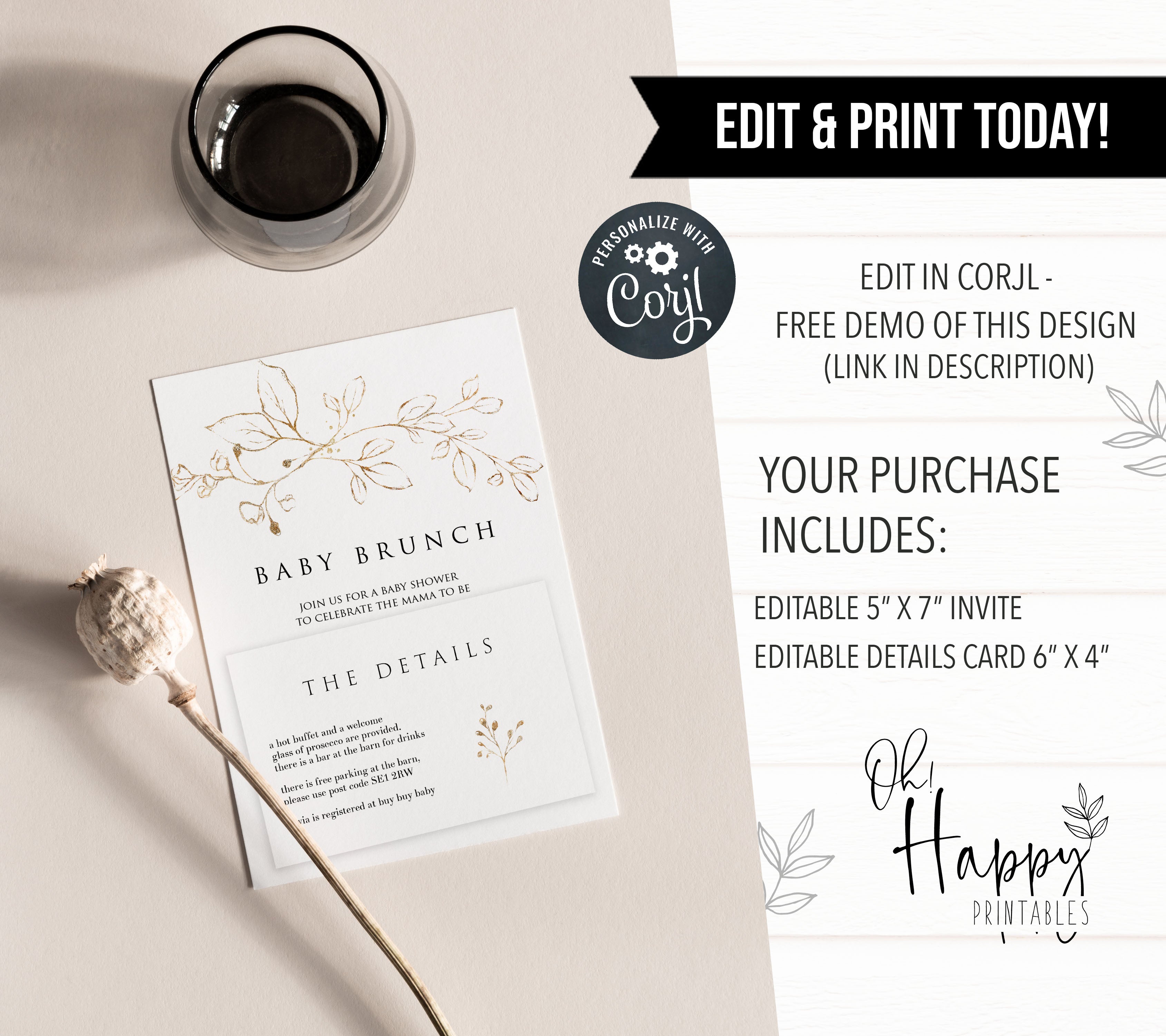 gold leaf baby shower theme, editable baby shower invitations, printable baby shower invitations, gold baby shower invites, gold baby shower mobile invites