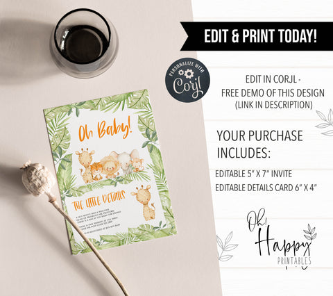 editable baby shower games, editable safari animals baby shower invite, oh baby baby shower invitation