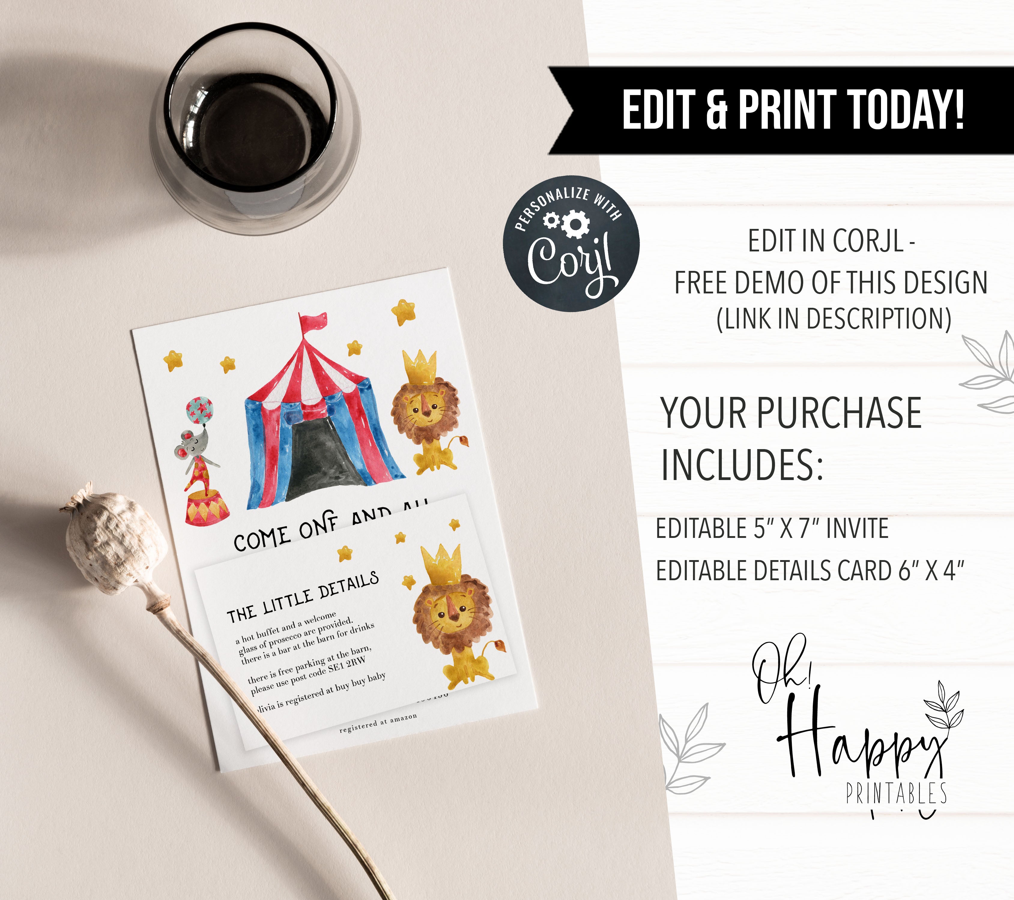circus baby shower invitations, editable baby shower invitations, printable baby shower invitations, carnival baby shower invitations, fun baby shower invites