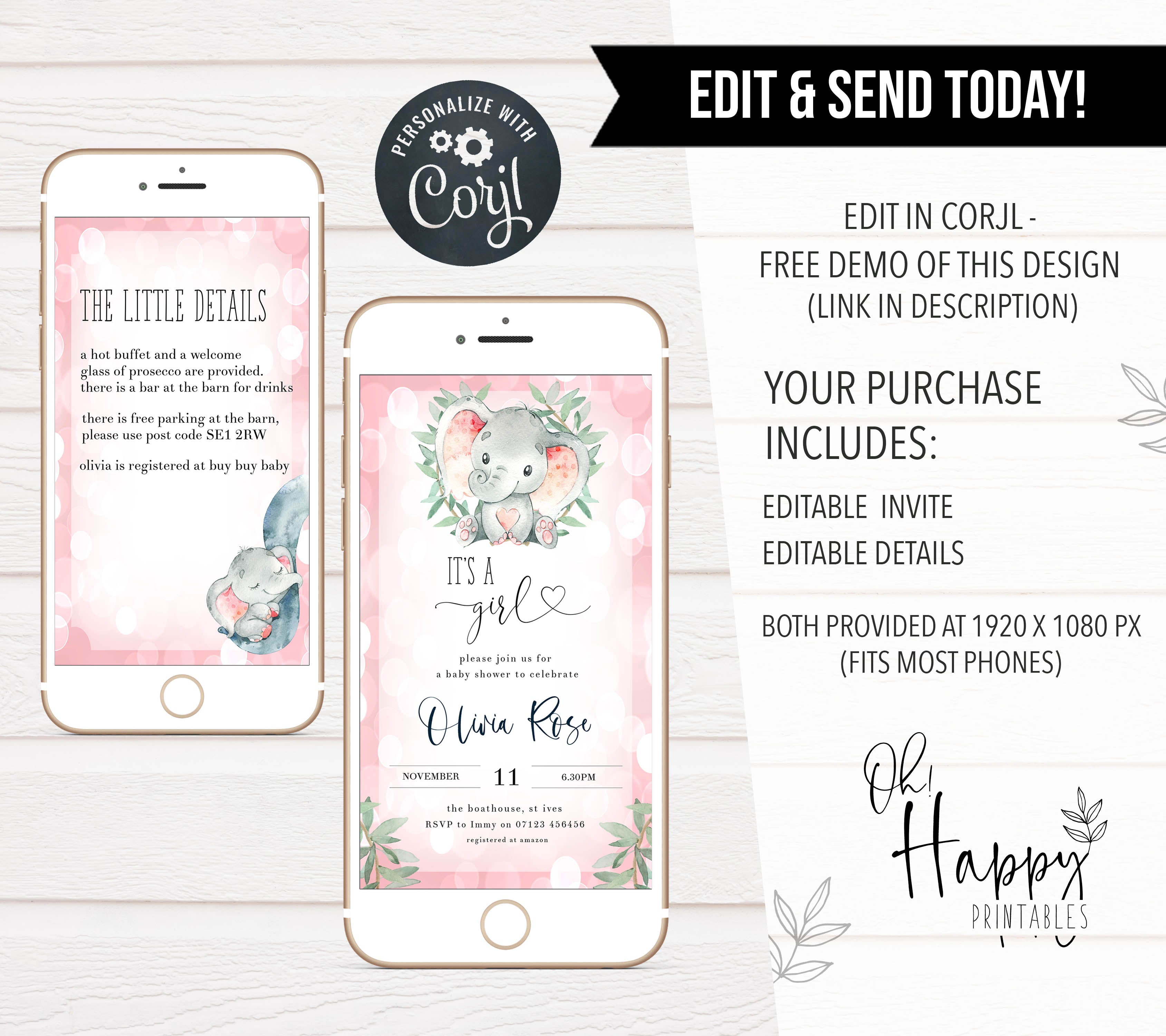 pink elephant baby shower invitations, printable baby shower invitations, editable baby shower invitations, pink elephant baby shower invitations, mobile baby shower invites