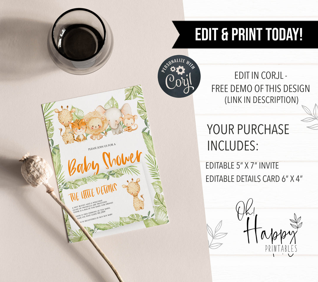 safari animals baby invitations, editable baby shower invitations, printable baby shower invitations, safari baby invites