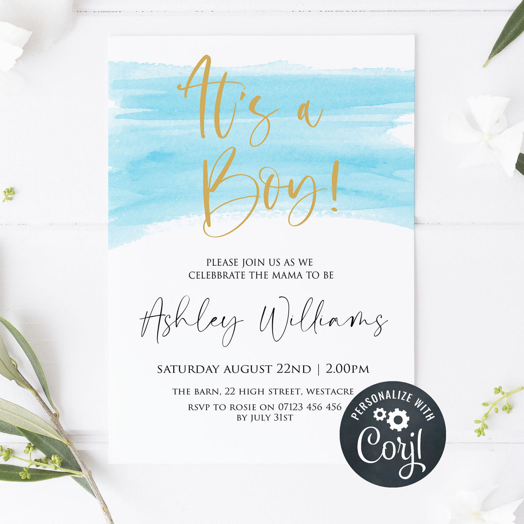 blue swash baby shower invitations, editable baby shower invitations, printable baby shower invitations, its a bot baby shower invitations