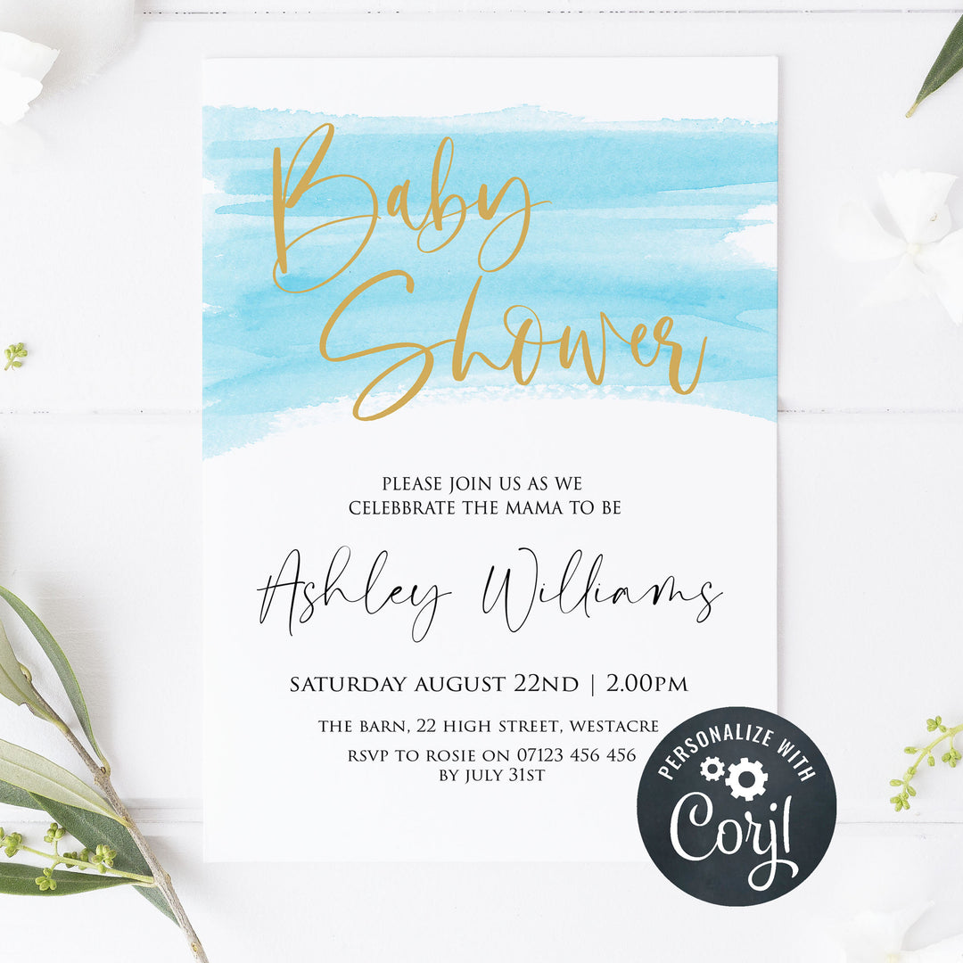 blue swash baby shower invitations, editable baby shower invitations, printable baby shower invitations, its a bot baby shower invitations