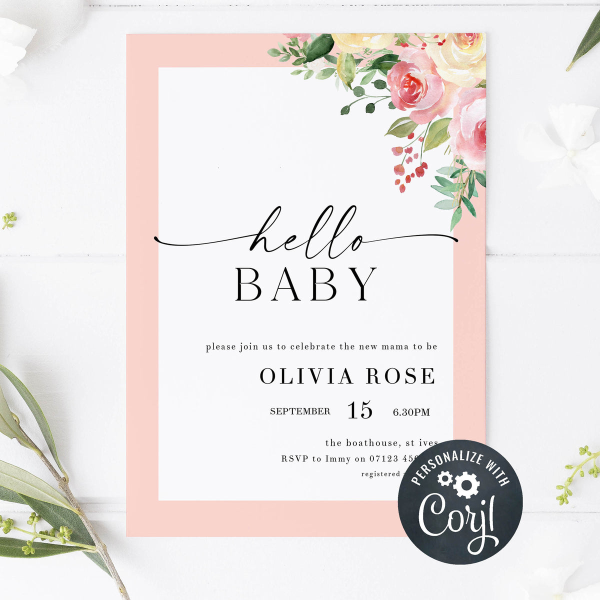 spring floral baby shower invitations, printable baby shower invitations, editable baby shower invitations, floral baby shower invites, mobile baby shower invites