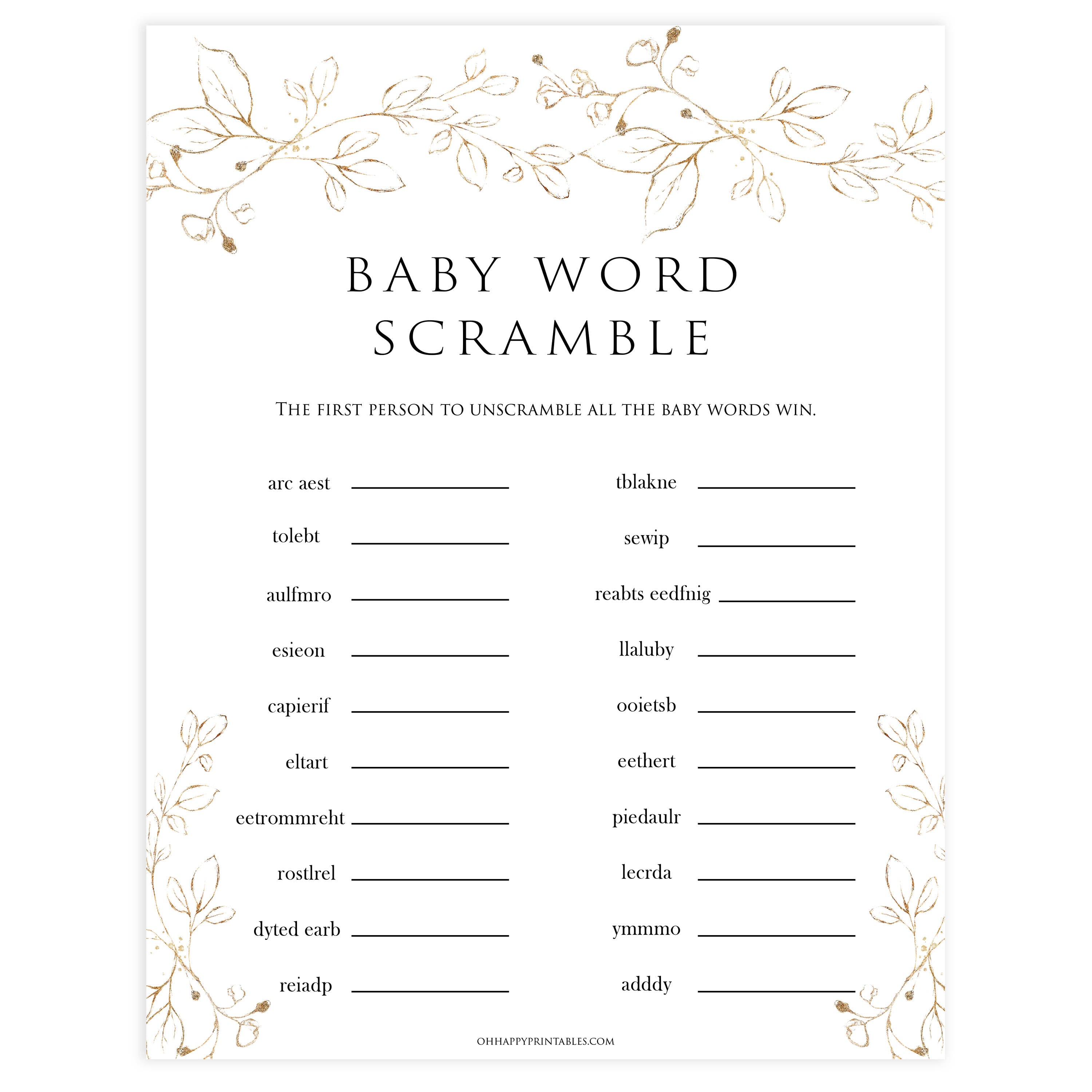 baby word scramble game, Printable baby shower games, gold leaf baby games, baby shower games, fun baby shower ideas, top baby shower ideas, gold leaf baby shower, baby shower games, fun gold leaf baby shower ideas