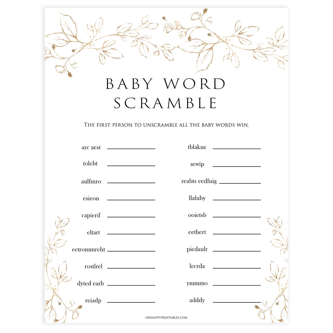 baby word scramble game, Printable baby shower games, gold leaf baby games, baby shower games, fun baby shower ideas, top baby shower ideas, gold leaf baby shower, baby shower games, fun gold leaf baby shower ideas