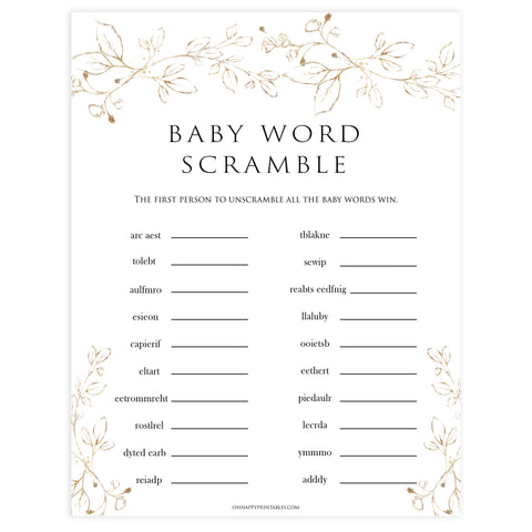 baby word scramble game, Printable baby shower games, gold leaf baby games, baby shower games, fun baby shower ideas, top baby shower ideas, gold leaf baby shower, baby shower games, fun gold leaf baby shower ideas