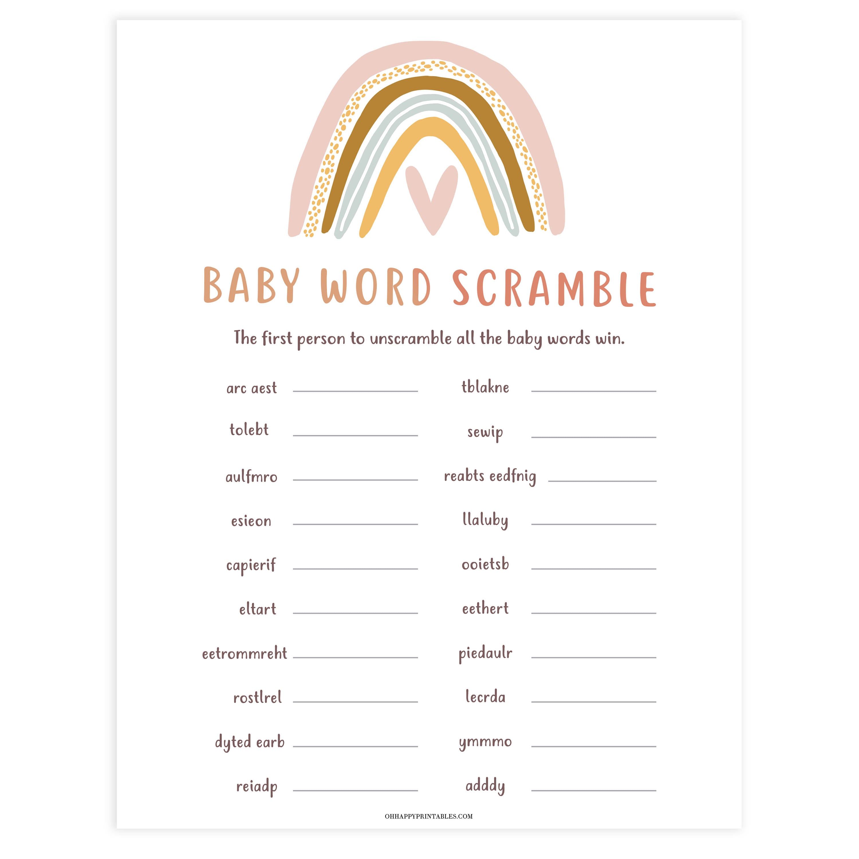 baby word scramble game, Printable baby shower games, boho rainbow baby games, baby shower games, fun baby shower ideas, top baby shower ideas, boho rainbow baby shower, baby shower games, fun boho rainbow baby shower ideas