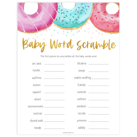 baby word scramble game, Printable baby shower games, donut baby games, baby shower games, fun baby shower ideas, top baby shower ideas, donut sprinkles baby shower, baby shower games, fun donut baby shower ideas