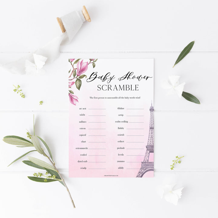 baby word scramble game, Parisian baby shower games, printable baby shower games, Paris baby shower games, fun baby shower games