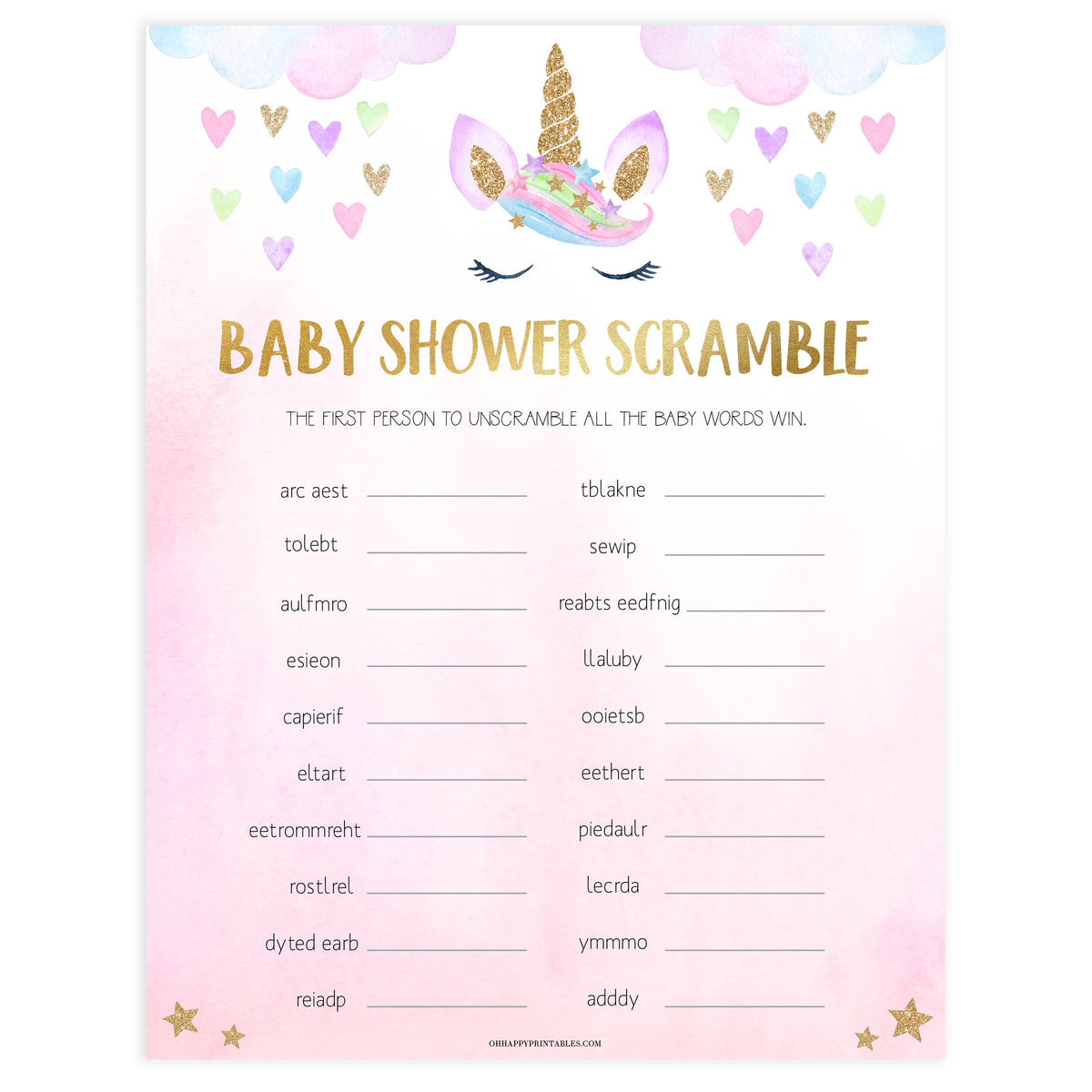 baby word scramble game, Printable baby shower games, unicorn baby games, baby shower games, fun baby shower ideas, top baby shower ideas, unicorn baby shower, baby shower games, fun unicorn baby shower ideas