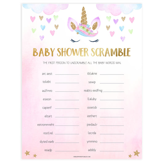 baby word scramble game, Printable baby shower games, unicorn baby games, baby shower games, fun baby shower ideas, top baby shower ideas, unicorn baby shower, baby shower games, fun unicorn baby shower ideas