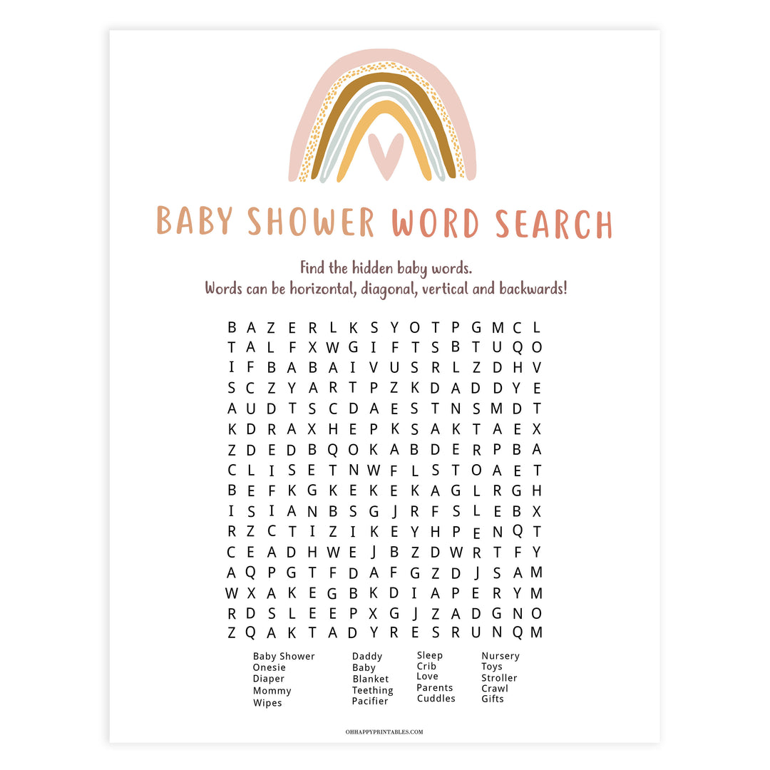 baby shower word search game, Printable baby shower games, boho rainbow baby games, baby shower games, fun baby shower ideas, top baby shower ideas, boho rainbow baby shower, baby shower games, fun boho rainbow baby shower ideas