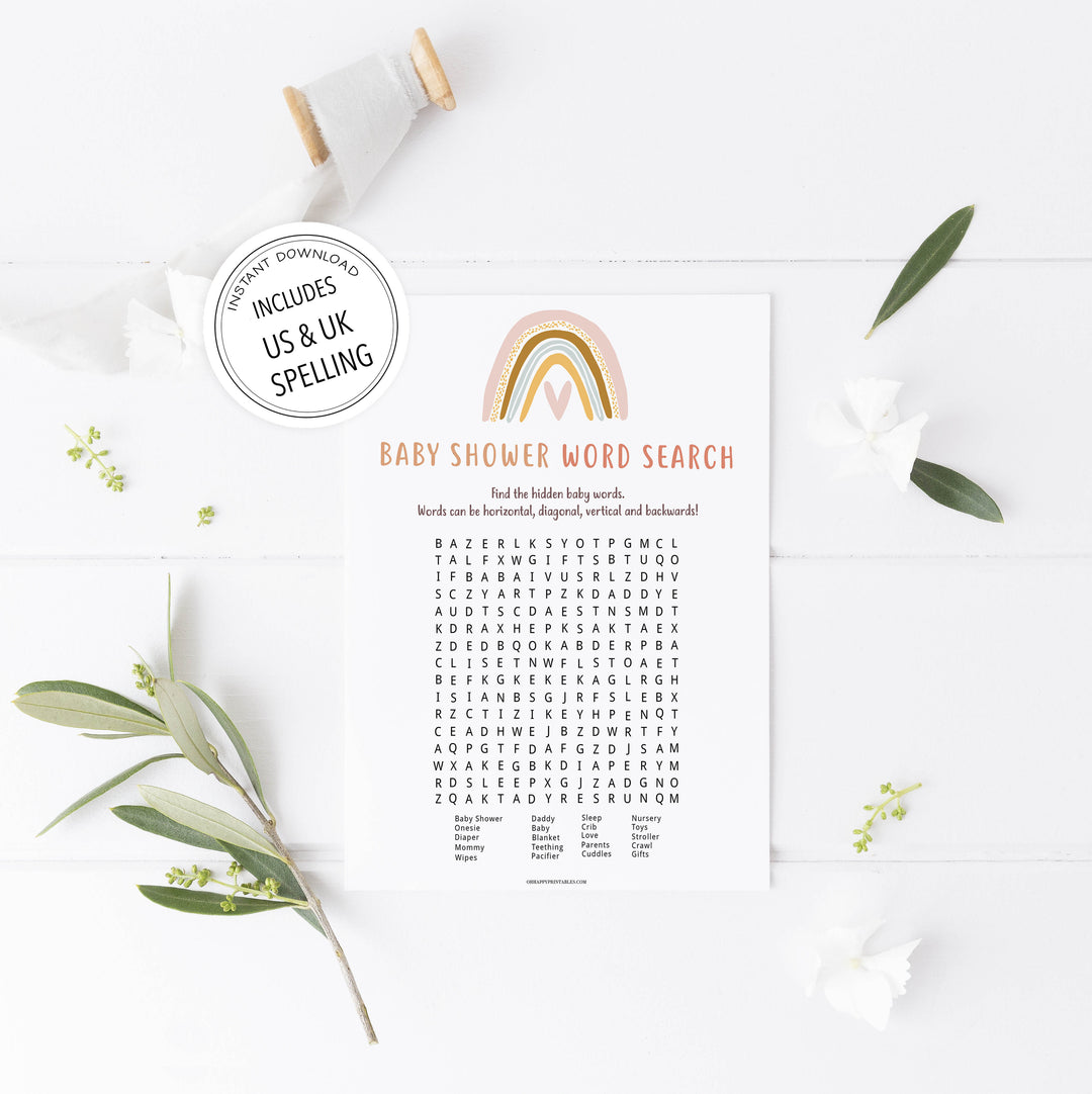 baby shower word search game, Printable baby shower games, boho rainbow baby games, baby shower games, fun baby shower ideas, top baby shower ideas, boho rainbow baby shower, baby shower games, fun boho rainbow baby shower ideas