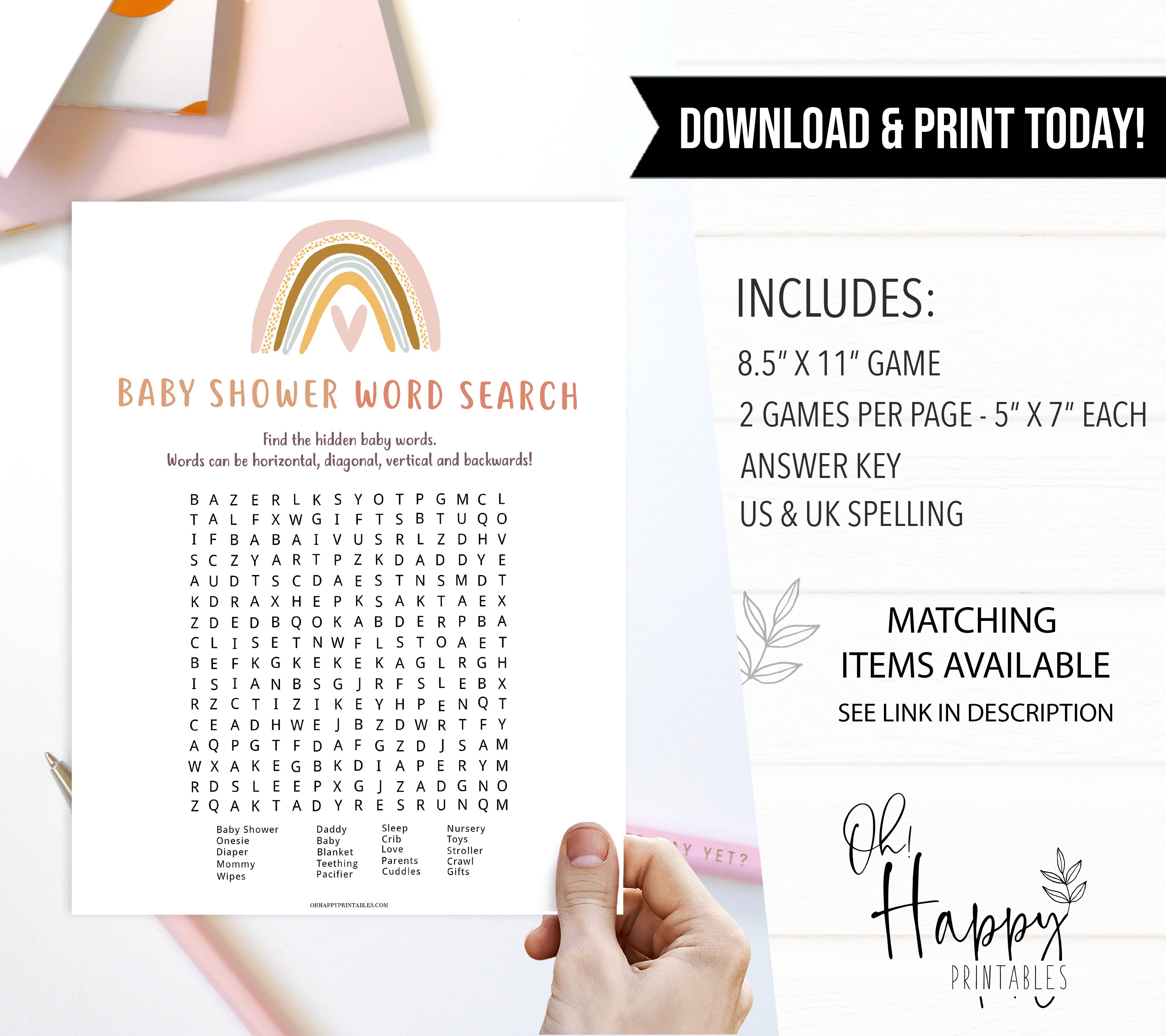 baby shower word search game, Printable baby shower games, boho rainbow baby games, baby shower games, fun baby shower ideas, top baby shower ideas, boho rainbow baby shower, baby shower games, fun boho rainbow baby shower ideas